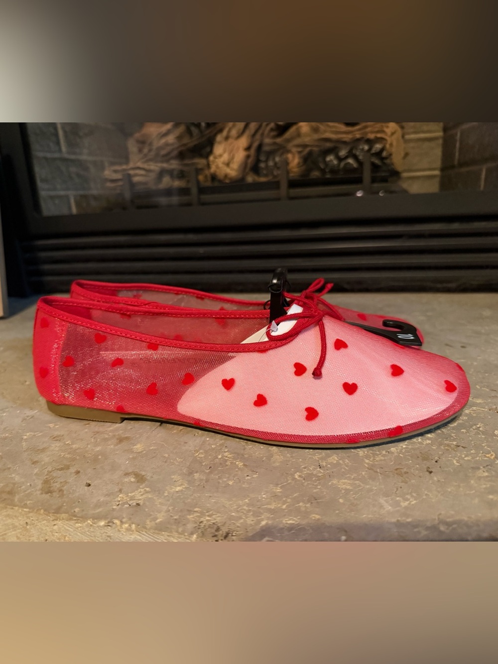 Red Heart Mesh Ballet Flats
